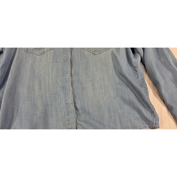 Saks Womens Chambray Blouse Western Boho Long Sleeve Button Up Shirt Blue Large - Picture 9 of 15